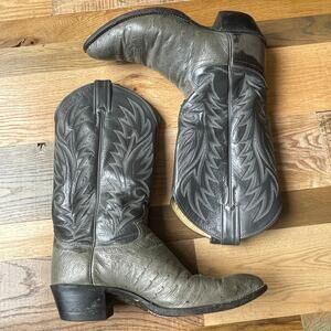 Justin V6005 Gray Ostrich Leather Black Western Cowboy Boots 8.5 Justin ostrich cowboy boots - Gem main image 4